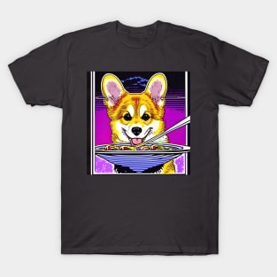 Corgi Eating Ramen Noodle Soup T-Shirt